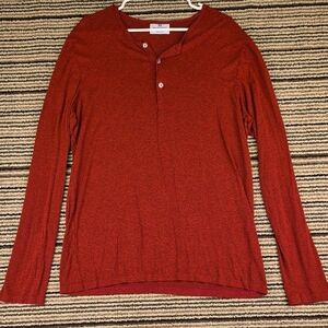 MIZZEN + MAIN Solid‎ Red Rayon Lycra Blend Henley XL Trim Fit Long Sleeve Shirt